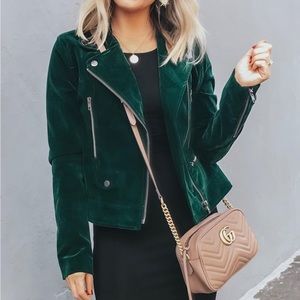 Green velvet moto jacket